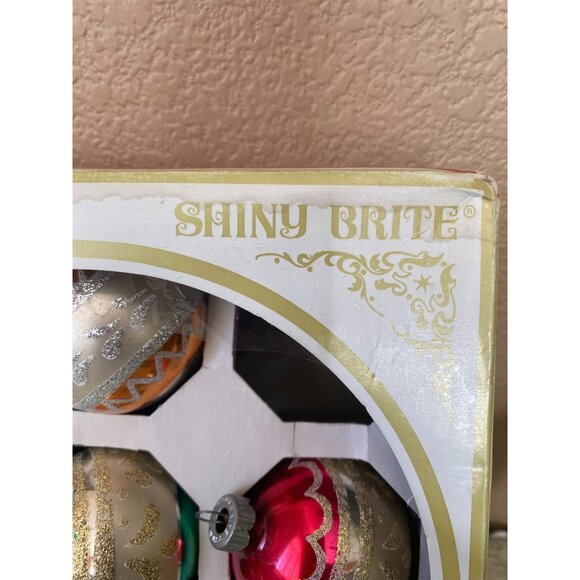Vtg Shiny Brite Stenciled Glass Ornaments 1960s Box of 10 Max Eckardt Poloron - Picture 6 of 12